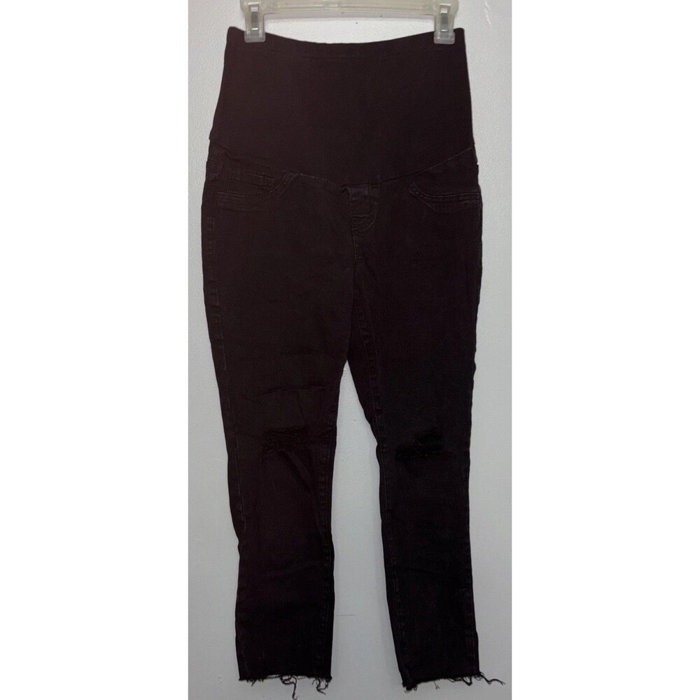 Shein distressed  Maternity Women's full panel jeans Sz Med Black Denim stretchy